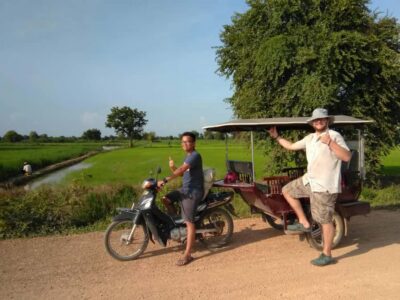 Battambang,Tuktuk and kayak, BambooTrain ,Wat Banan,Bat cave - Sangker River kayak: crops, fish farms, and river bridges