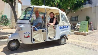Crete: Private Tuk Tuk Tour of 7 Villages with Tastings - The 3-hour flow: pickup, driving, Sissi free time, and drop-off