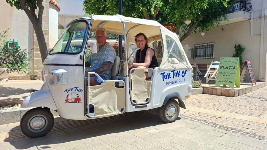 Crete: Private Tuk Tuk Tour of 7 Villages with Tastings - The 3-hour flow: pickup, driving, Sissi free time, and drop-off