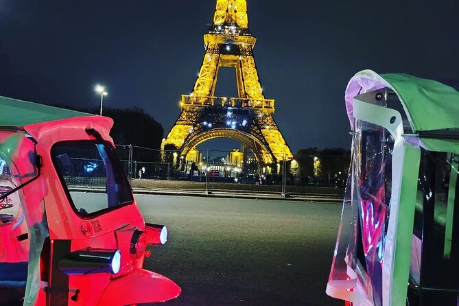Paris by night in a Private Tuktuk Tour - Eiffel Tower at night: your first big light moment